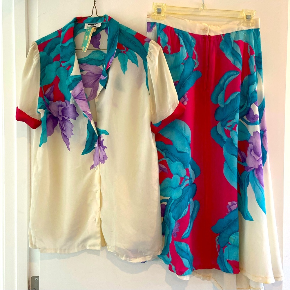 Floral Silk Skirt & Blouse Set